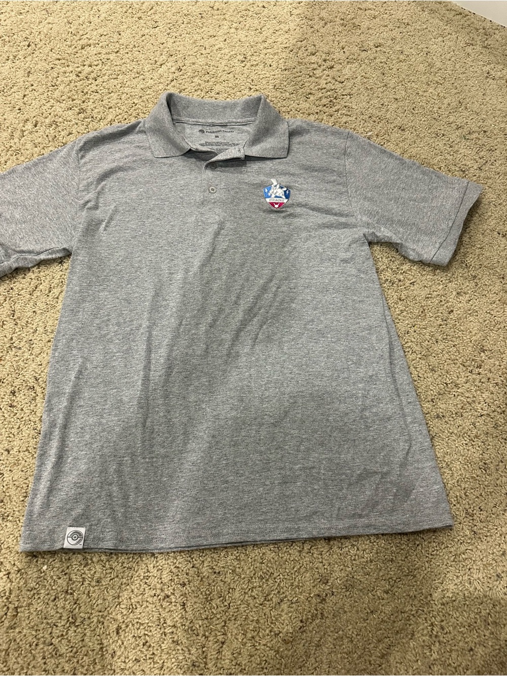 Pokemon Center Pikachu Polo Shirt Mens Medium Gray Embroidered Gamer Nintendo
